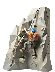 Kursant poruszający się po szlaku z łańcuchami na kursie turystyki górskiej w Tatrach.